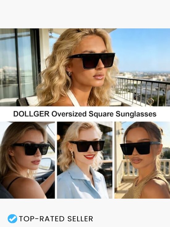 Oversized Square Sunglasses Flat Top Big Black Frame Y2K Trendy Shades main image 7